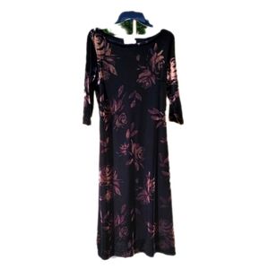 CDC caren Desiree company black velvet Rose pattern 3/4 Sleeve size 12 Vntg